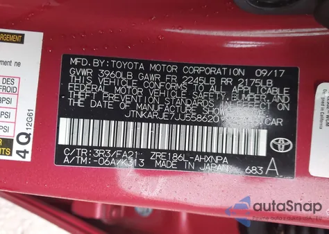 2018 Toyota Corolla Im из США, поврежденный, VIN JTNKARJE7JJ558620